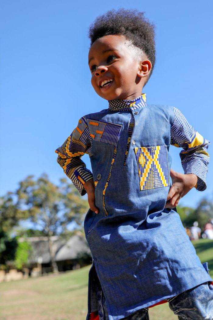 Niger Negus Kids Denim and Kente Mix African Traditional Modern - Main Image