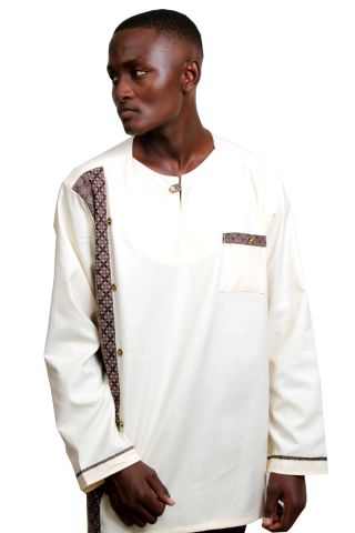 Nkrumah  is a clean sophisticated customizable dashiki with a U neck. Dressed with South African shweshwe accents. This exquisite garment,. A beautiful addition for that African evening or special occasion or just rocking with some Ocacia Afro-Jeans. This