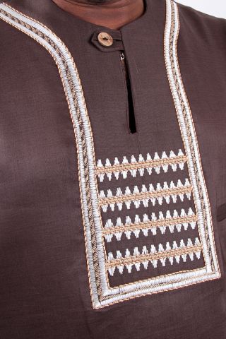 African embroidery brown ramie linen